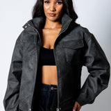 RYLA – Black Boxy Textured Faux Funnel Neck Jacket - Liquor n Poker