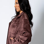 RYLA – Brown Boxy Suede Funnel Neck Jacket - Liquor n Poker