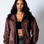 RYLA – Brown Boxy Suede Funnel Neck Jacket - Liquor n Poker