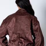 RYLA – Brown Boxy Suede Funnel Neck Jacket - Liquor n Poker