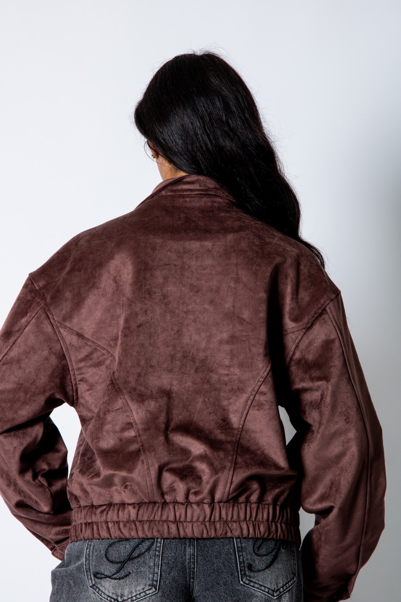 RYLA – Brown Boxy Suede Funnel Neck Jacket - Liquor n Poker