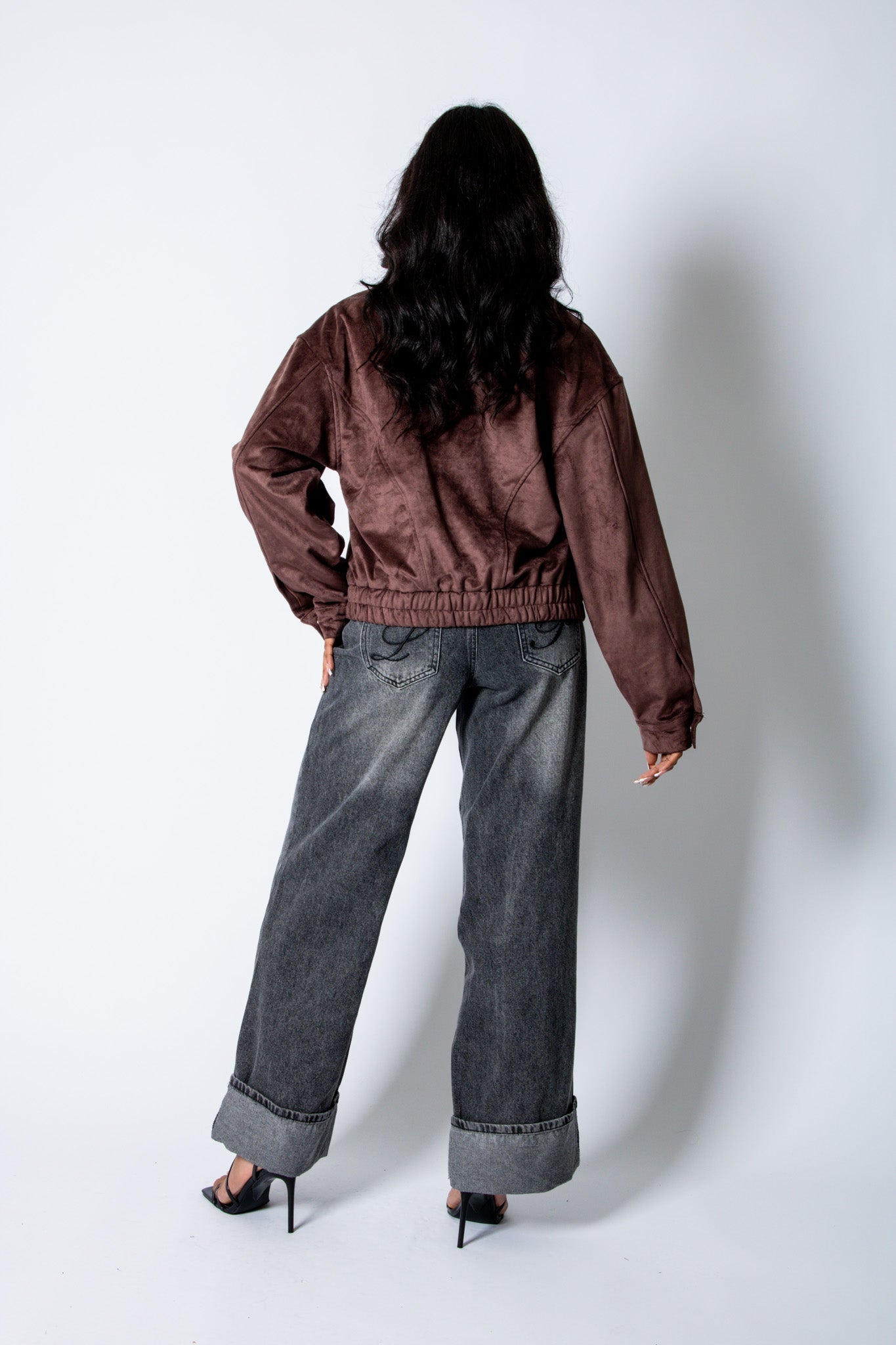 RYLA – Brown Boxy Suede Funnel Neck Jacket - Liquor n Poker