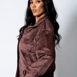 RYLA – Brown Boxy Suede Funnel Neck Jacket - Liquor n Poker