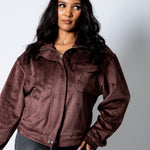 RYLA – Brown Boxy Suede Funnel Neck Jacket - Liquor n Poker