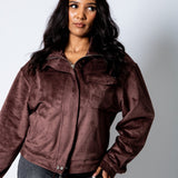 RYLA – Brown Boxy Suede Funnel Neck Jacket - Liquor n Poker