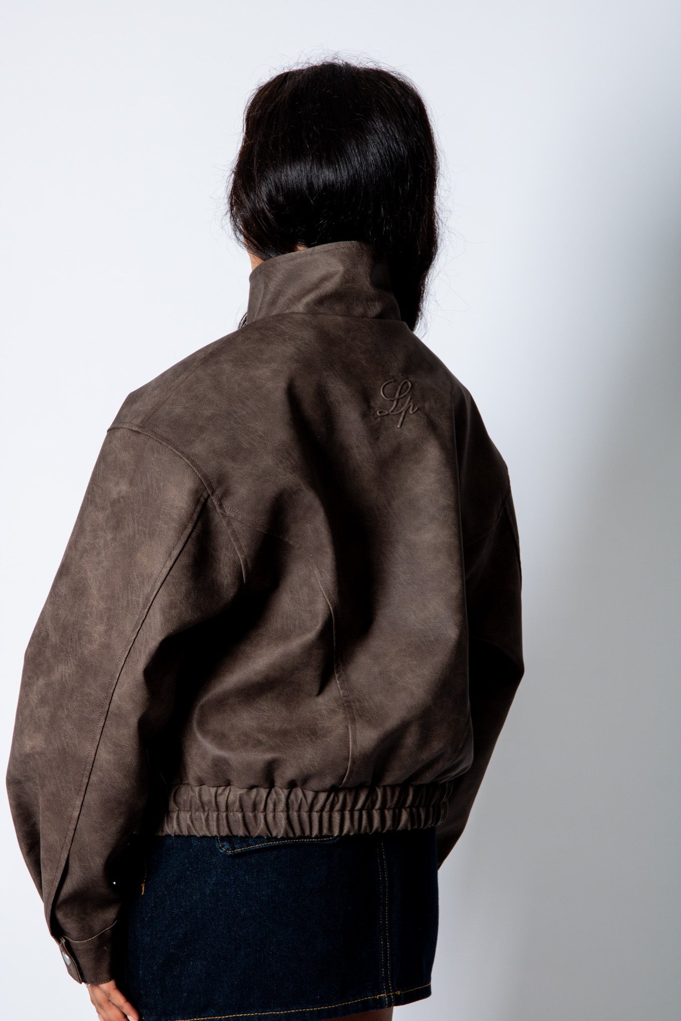 RYLA – Brown Boxy Textured Faux Funnel Neck Jacket - Liquor n Poker