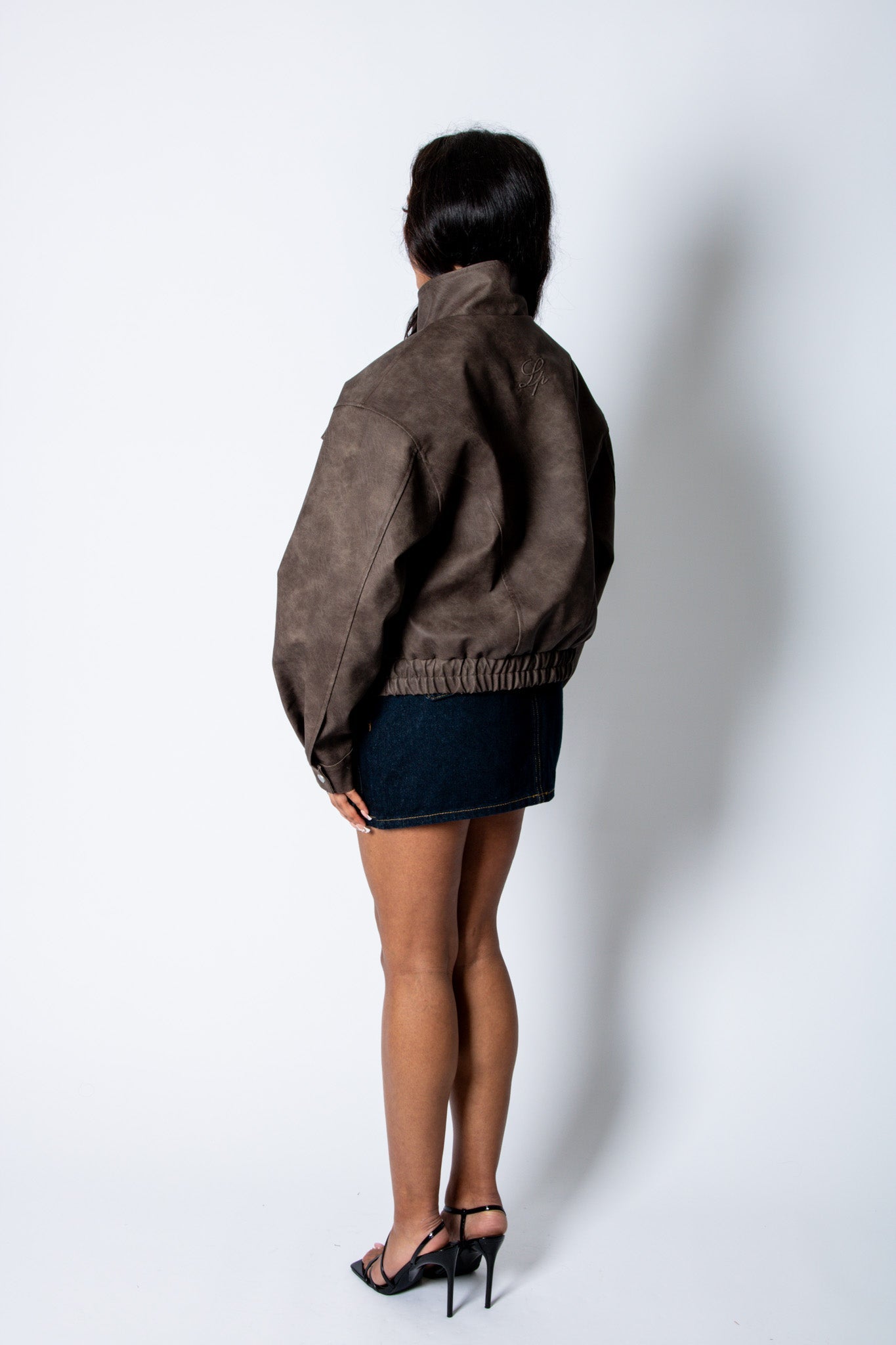 RYLA – Brown Boxy Textured Faux Funnel Neck Jacket - Liquor n Poker