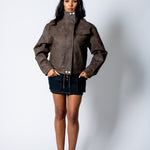 RYLA – Brown Boxy Textured Faux Funnel Neck Jacket - Liquor n Poker