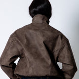 RYLA – Brown Boxy Textured Faux Funnel Neck Jacket - Liquor n Poker