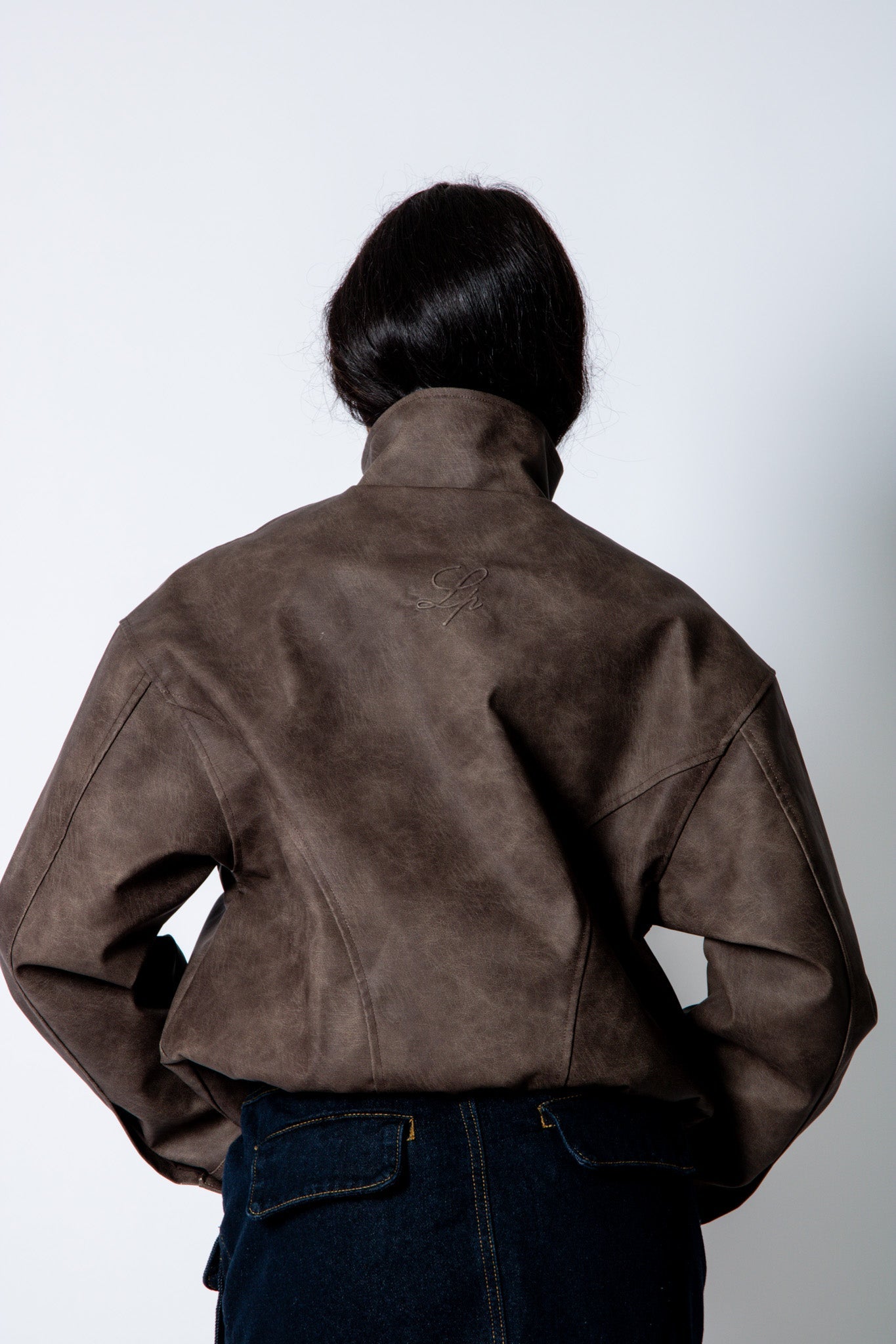 RYLA – Brown Boxy Textured Faux Funnel Neck Jacket - Liquor n Poker