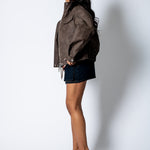 RYLA – Brown Boxy Textured Faux Funnel Neck Jacket - Liquor n Poker