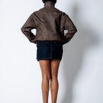 RYLA – Brown Boxy Textured Faux Funnel Neck Jacket - Liquor n Poker