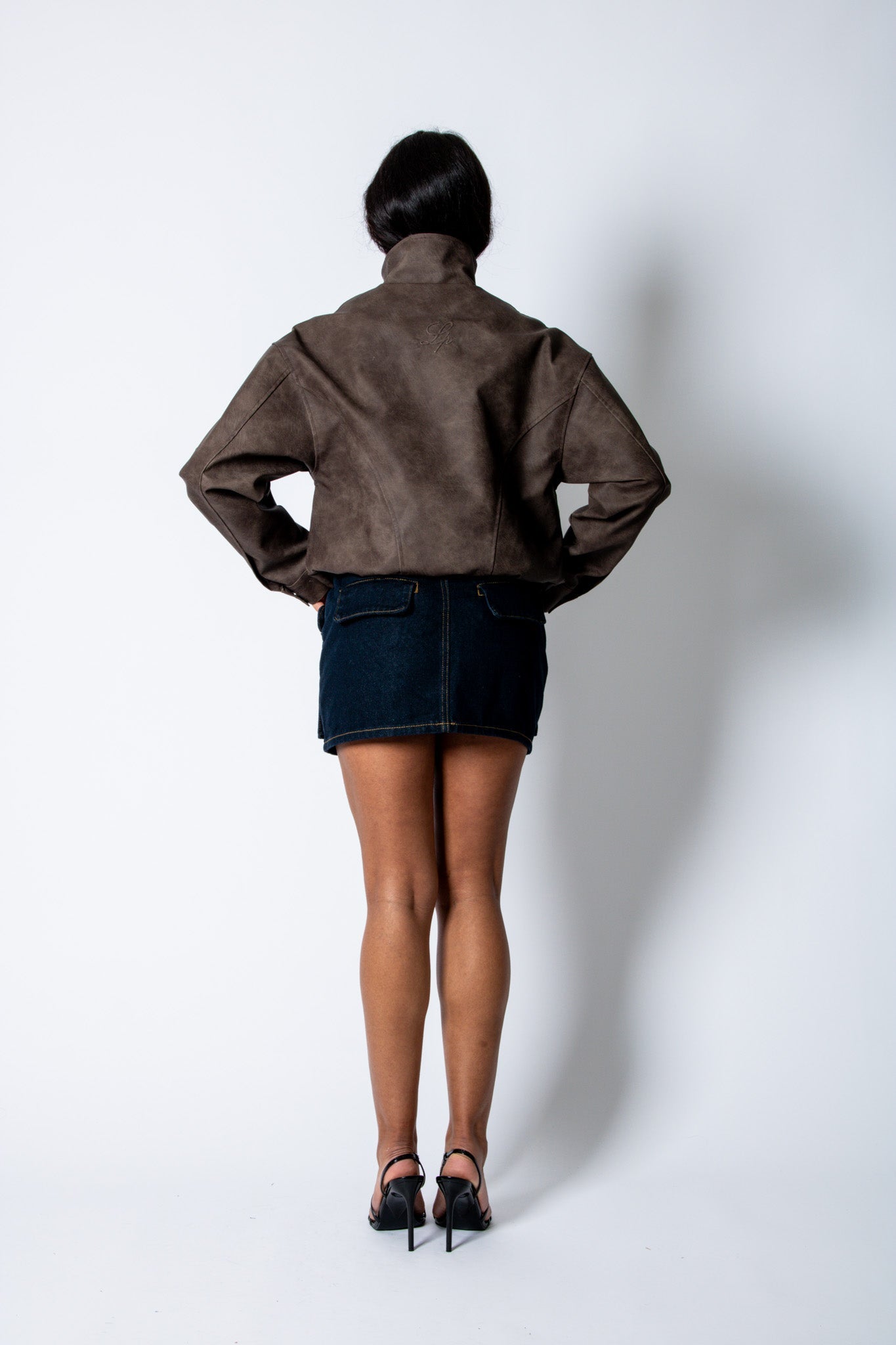 RYLA – Brown Boxy Textured Faux Funnel Neck Jacket - Liquor n Poker