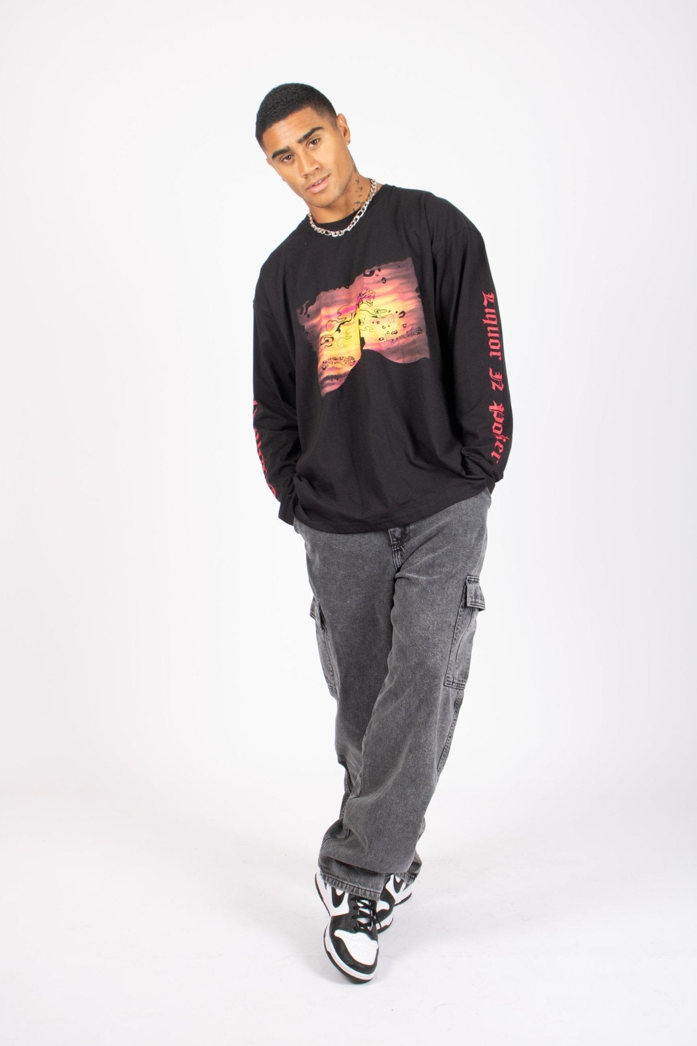 Safari Printed Black Long Sleeve Top - Liquor n Poker