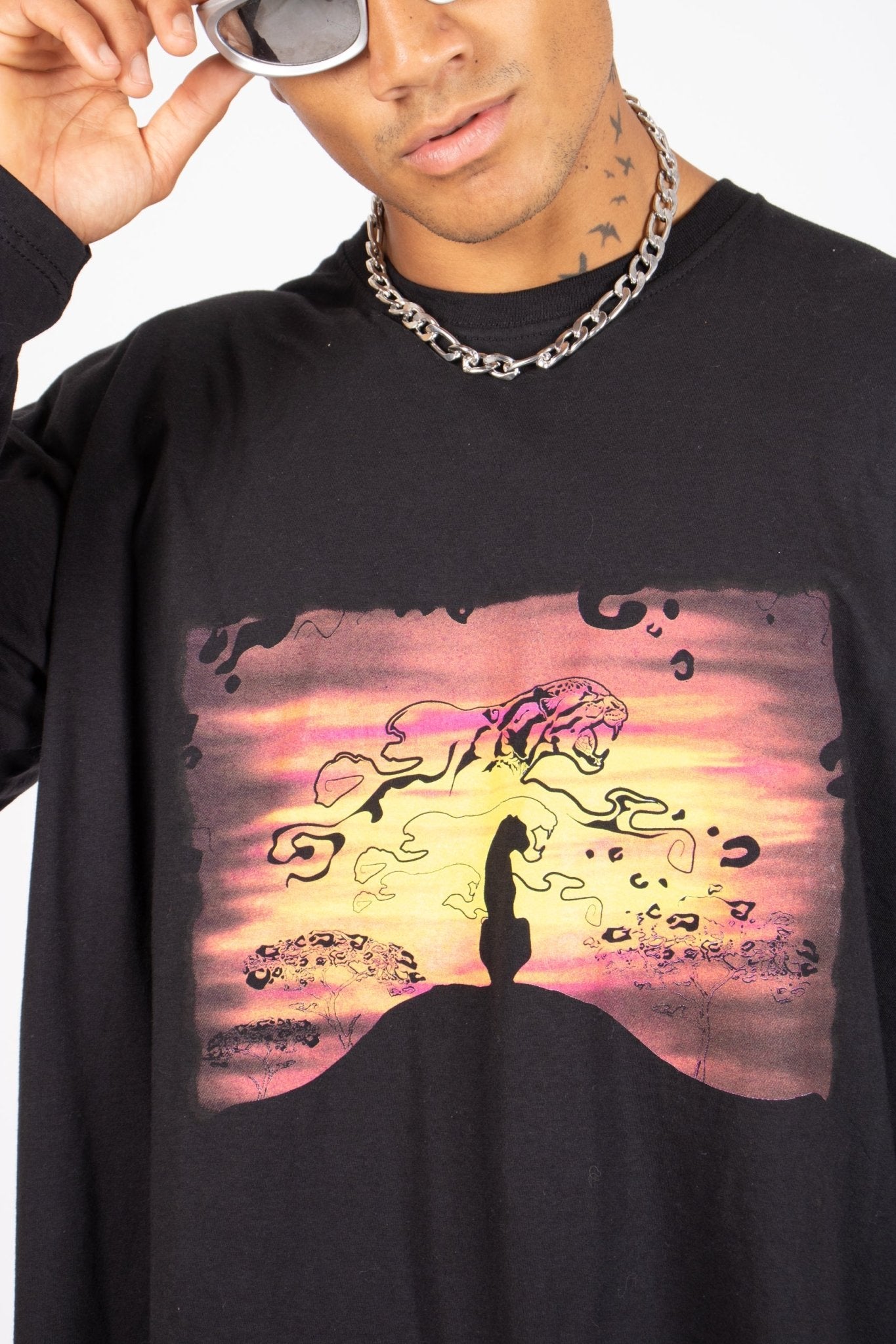 Safari Printed Black Long Sleeve Top - Liquor n Poker