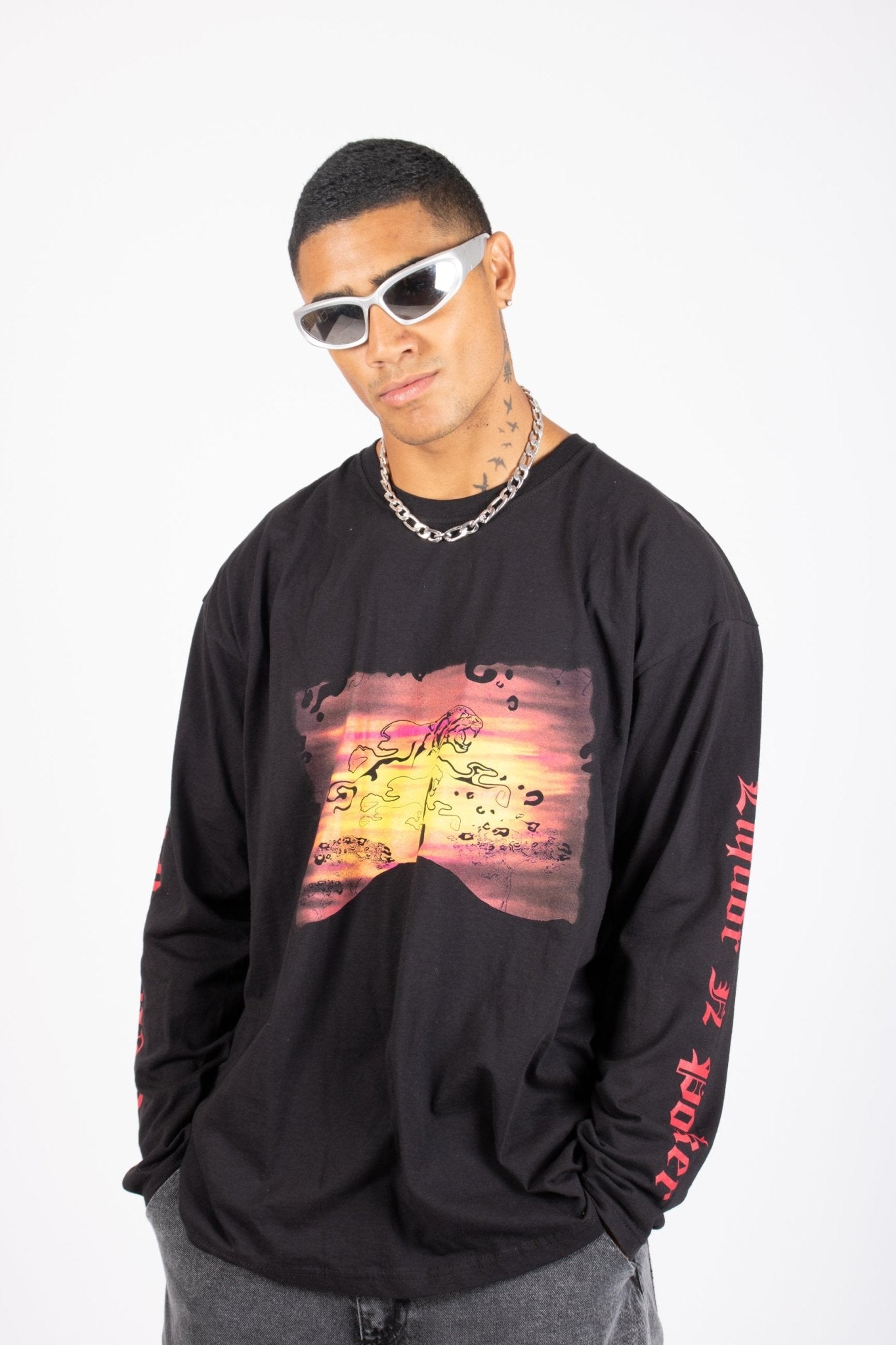 Safari Printed Black Long Sleeve Top - Liquor n Poker