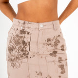 Sand & Brown Floral Twill Mini Skirt - Liquor n Poker