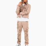 Sand & Brown Floral Twill Relaxed Cargo Jeans - Liquor n Poker