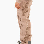 Sand & Brown Floral Twill Relaxed Cargo Jeans - Liquor n Poker