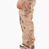 Sand & Brown Floral Twill Relaxed Cargo Jeans - Liquor n Poker
