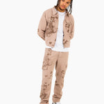 Sand & Brown Floral Twill Relaxed Cargo Jeans - Liquor n Poker
