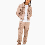 Sand & Brown Floral Twill Relaxed Cargo Jeans - Liquor n Poker