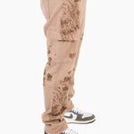 Sand & Brown Floral Twill Relaxed Cargo Jeans - Liquor n Poker