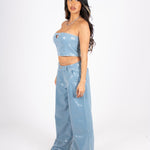 Sequin Blue Denim Baggy Heart Pocket Jean - Liquor n Poker