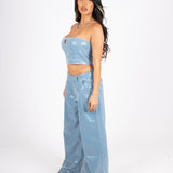 Sequin Blue Denim Baggy Heart Pocket Jean - Liquor n Poker