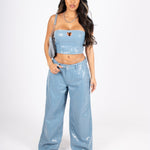 Sequin Blue Denim Baggy Heart Pocket Jean - Liquor n Poker