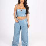 Sequin Blue Denim Baggy Heart Pocket Jean - Liquor n Poker