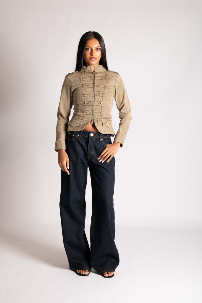 Shrunken Drummer Style Jacket in Khaki Wash - Liquor n Poker