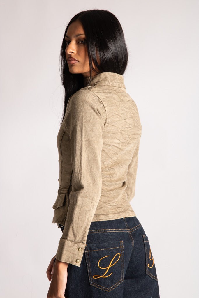 Shrunken Drummer Style Jacket in Khaki Wash - Liquor n Poker