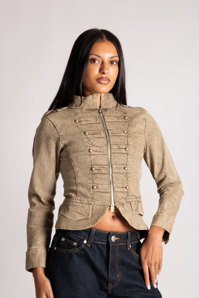 Shrunken Drummer Style Jacket in Khaki Wash - Liquor n Poker