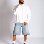 Side Stud Detail Denim Jorts in Dirty Wash - Liquor n Poker