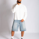 Side Stud Detail Denim Jorts in Dirty Wash - Liquor n Poker
