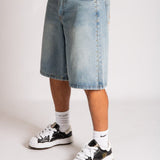 Side Stud Detail Denim Jorts in Dirty Wash - Liquor n Poker