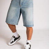 Side Stud Detail Denim Jorts in Dirty Wash - Liquor n Poker