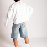 Side Stud Detail Denim Jorts in Dirty Wash - Liquor n Poker