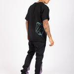 Slim Stacked Flare Spliced Jean In Black And Lilac - Liquor n Poker