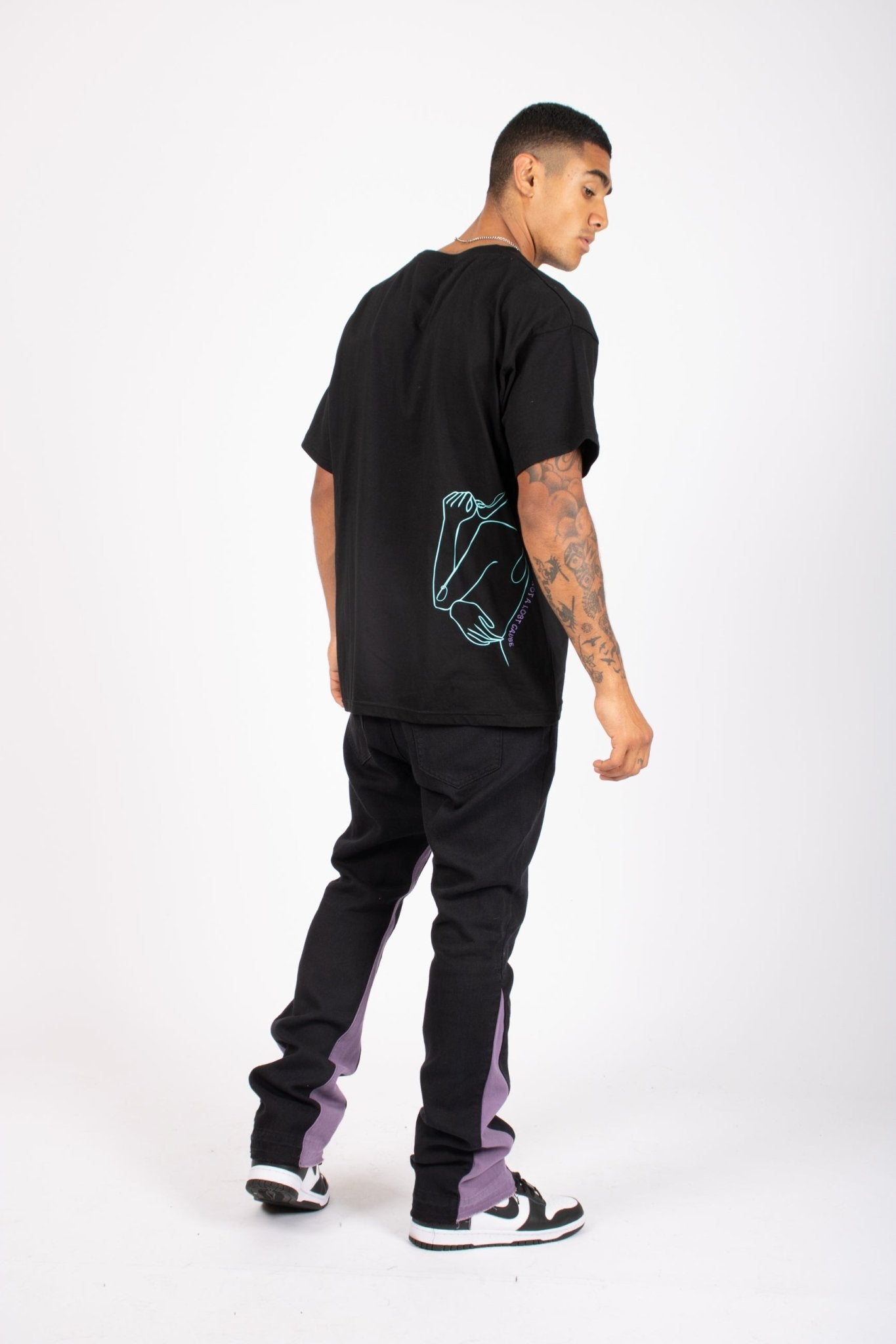 Slim Stacked Flare Spliced Jean In Black And Lilac - Liquor n Poker