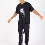 Slim Stacked Flare Spliced Jean In Black And Lilac - Liquor n Poker