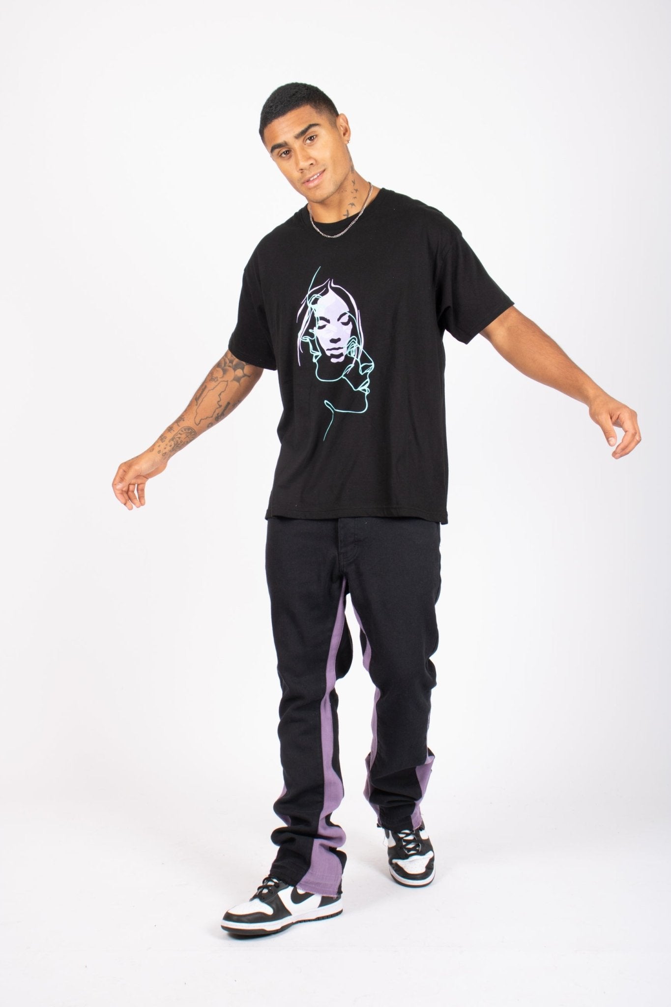 Slim Stacked Flare Spliced Jean In Black And Lilac - Liquor n Poker