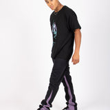 Slim Stacked Flare Spliced Jean In Black And Lilac - Liquor n Poker
