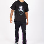 Slim Stacked Flare Spliced Jean In Black And Lilac - Liquor n Poker