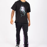 Slim Stacked Flare Spliced Jean In Black And Lilac - Liquor n Poker