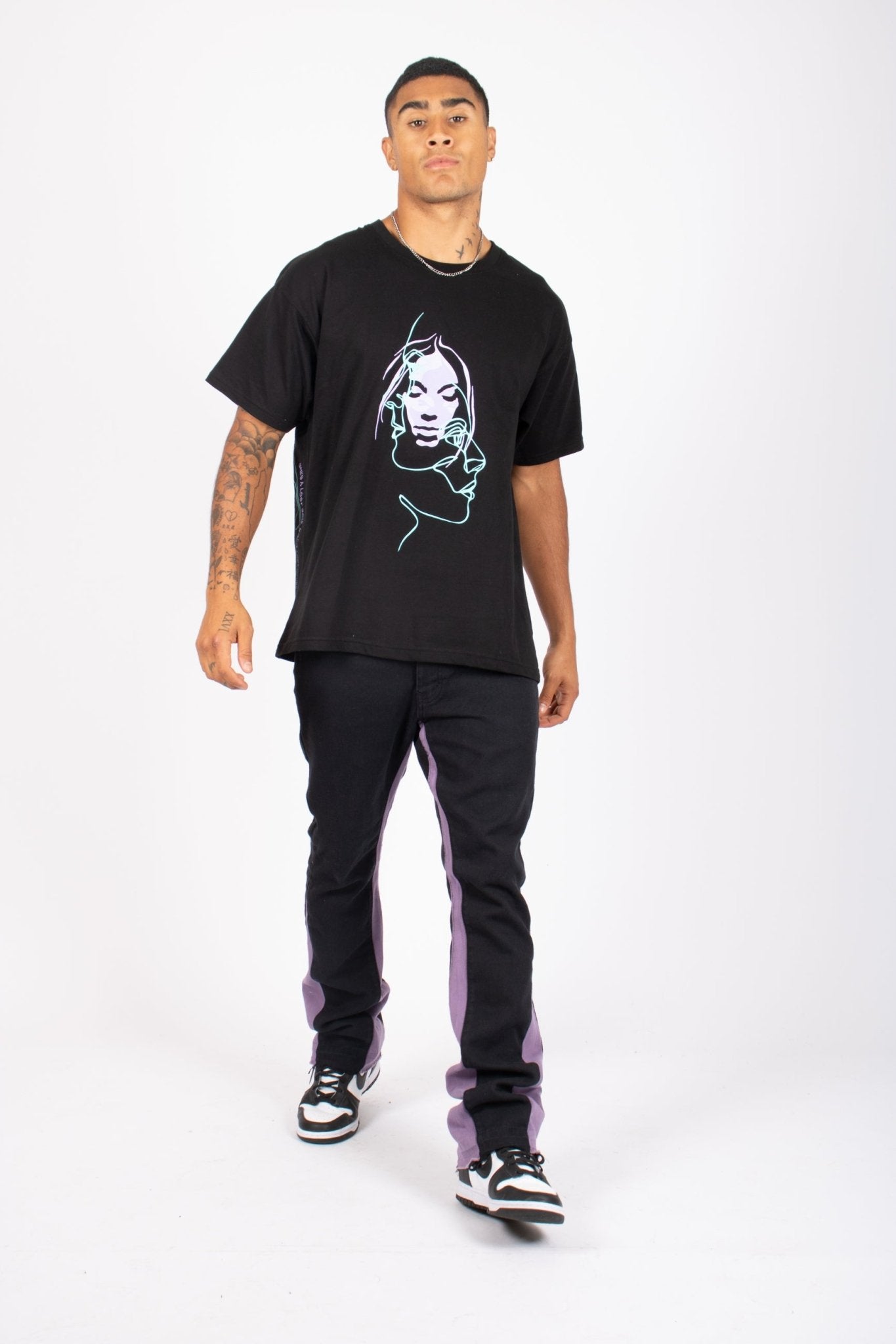 Slim Stacked Flare Spliced Jean In Black And Lilac - Liquor n Poker