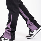 Slim Stacked Flare Spliced Jean In Black And Lilac - Liquor n Poker