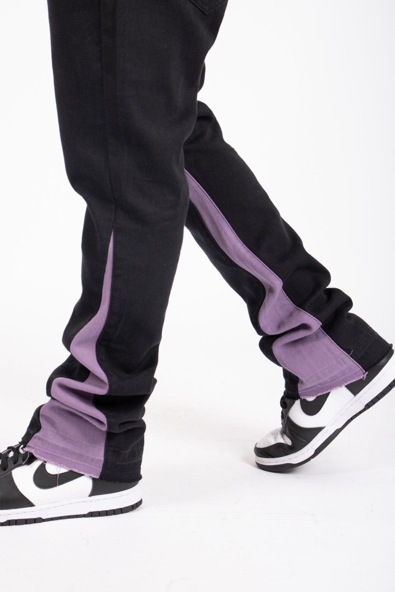 Slim Stacked Flare Spliced Jean In Black And Lilac - Liquor n Poker