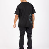 Slim Stacked Flare Spliced Jean In Black And Lilac - Liquor n Poker